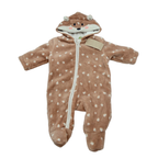 Combinaison pilote bébé marron à pois écrus et capuche animal - 1 mois