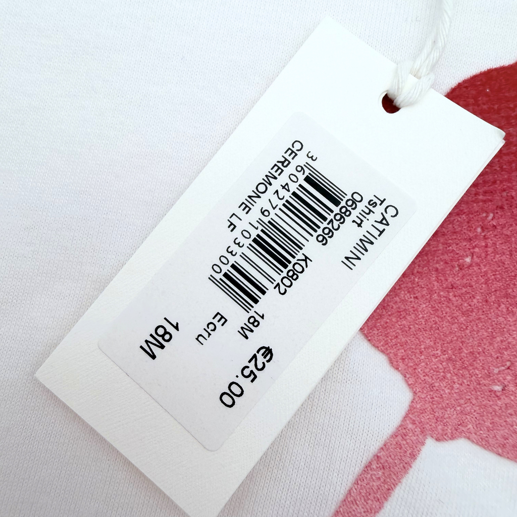 T-shirt blanc fleur rose métallisée — 18 mois