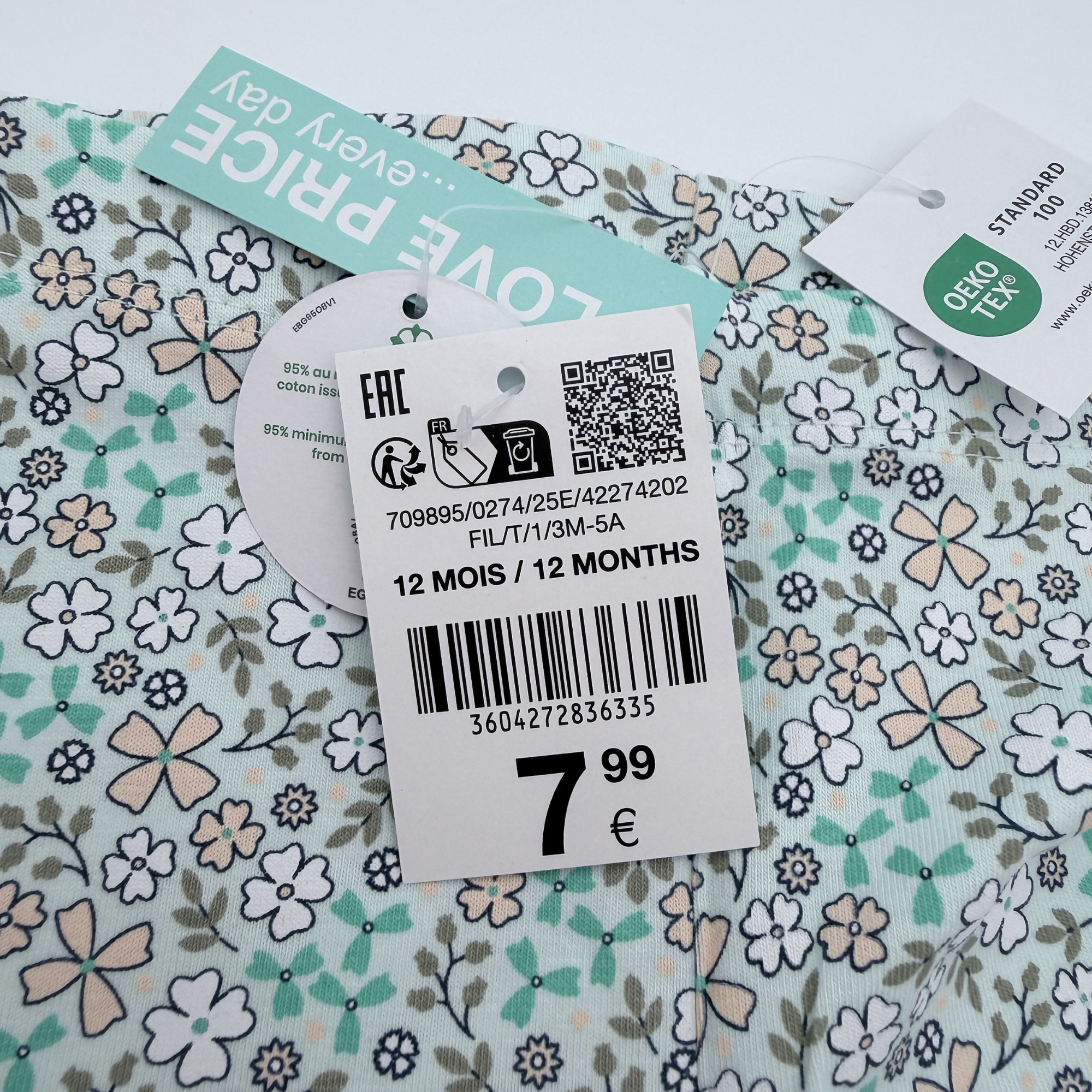Legging fleuri vert d’eau — 12 mois