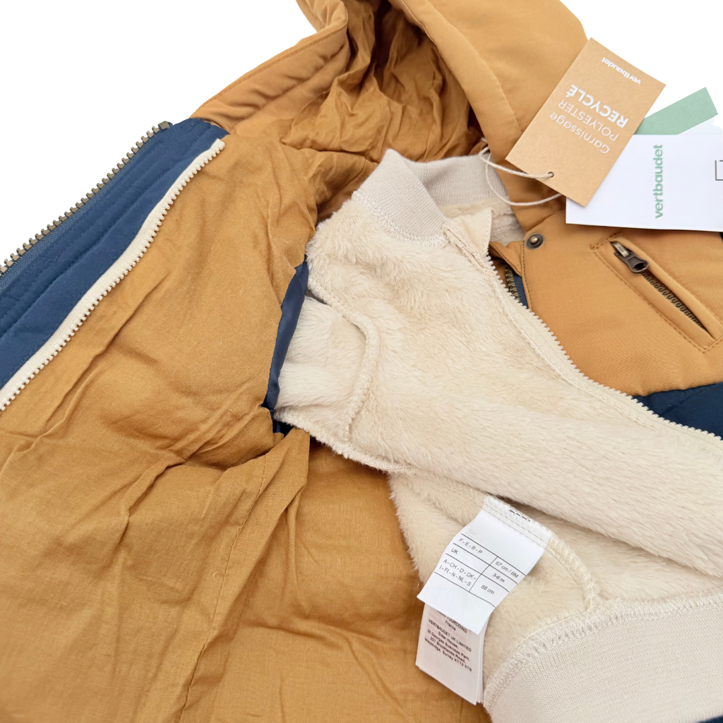 Parka bébé 3 en 1 bleu marine et camel à capuche - 6 mois