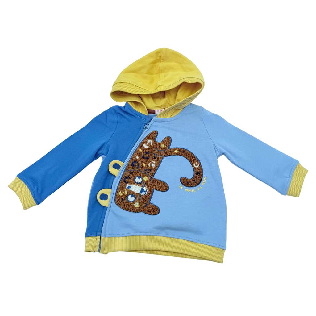Gilet zippé bleu et jaune motif léopard - 6 mois