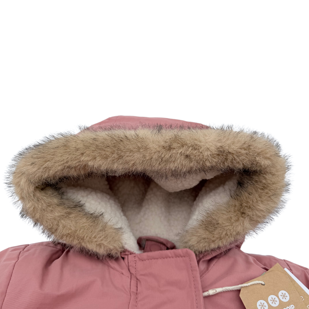 Parka bébé fille rose poudré 3 en 1 à capuche fourrée - 6 mois