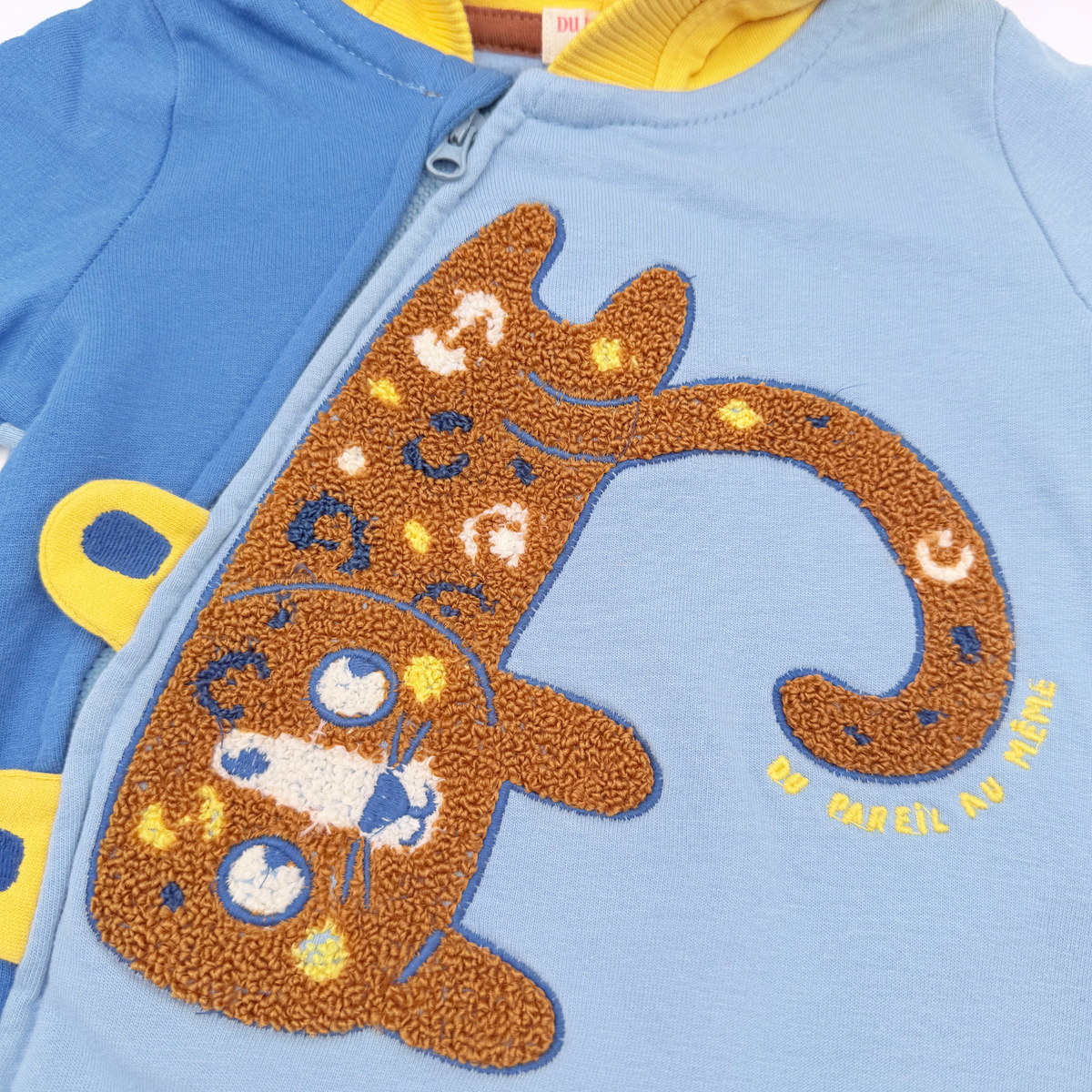 Gilet zippé bleu et jaune motif léopard - 6 mois