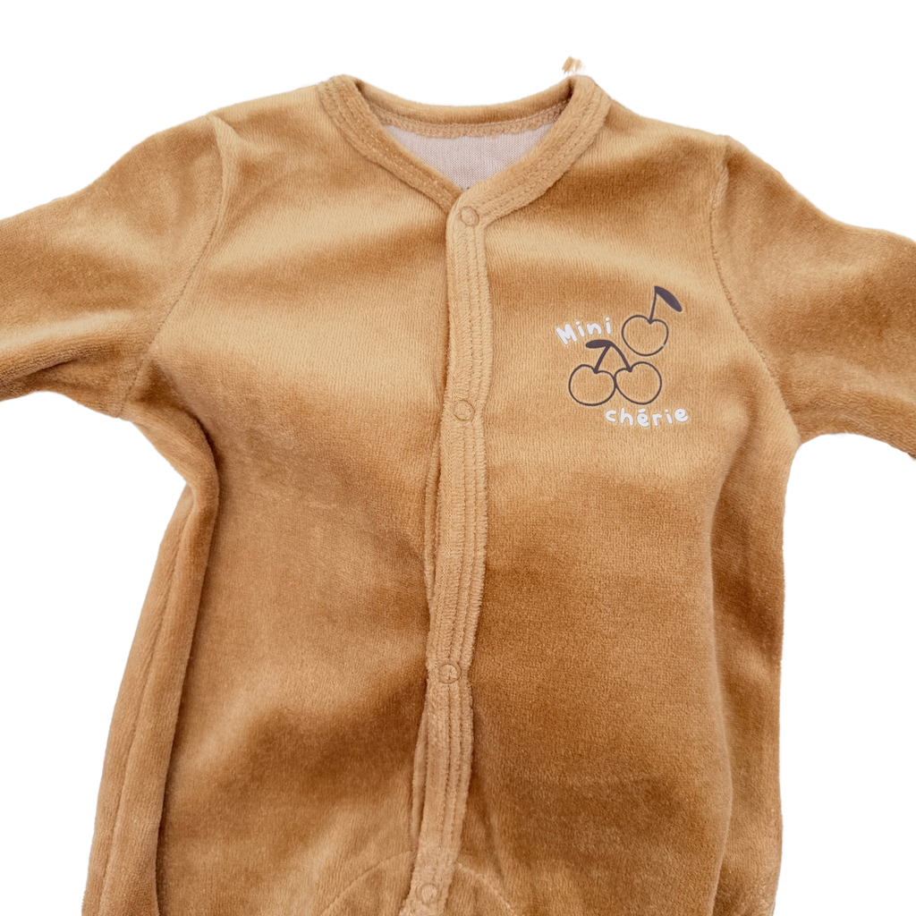 Lot de 3 pyjamas en velours beige et écru - 1 mois