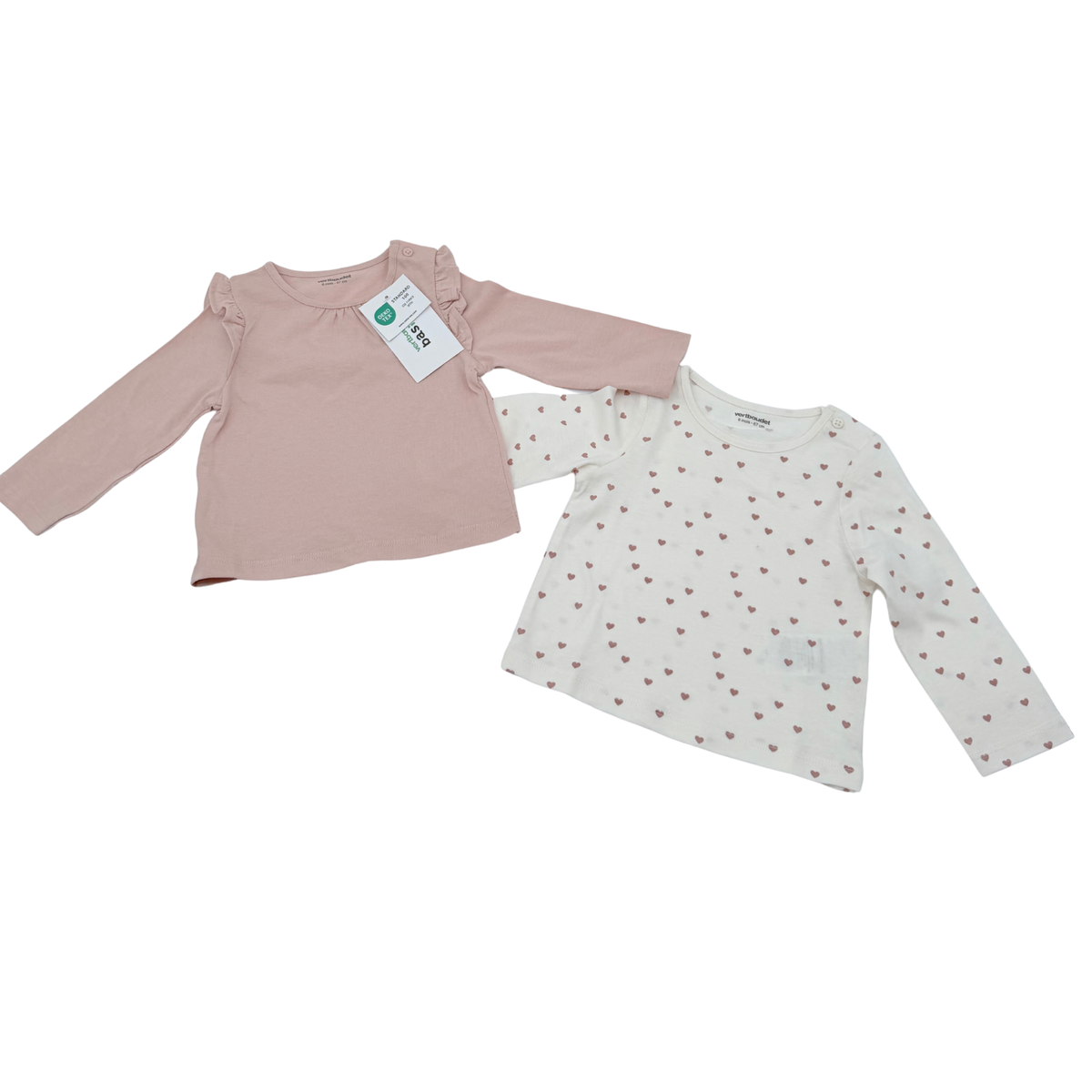 Lot de 2 t-shirts rose et écru à cœurs -6 mois
