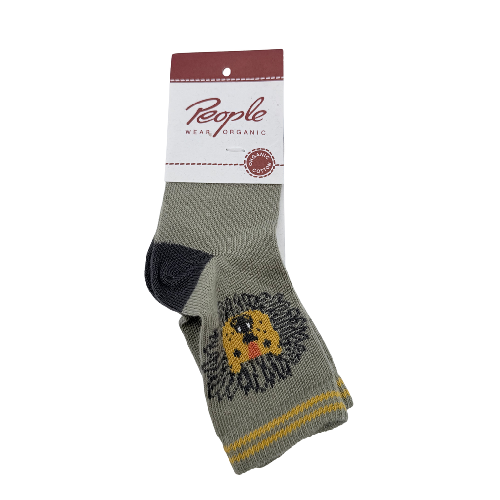 Chaussettes kaki en coton bio motif lion - 17-18