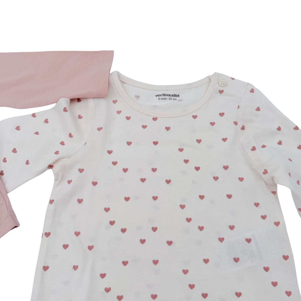 Lot de 2 t-shirts rose et écru à cœurs -6 mois
