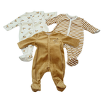 Lot de 3 pyjamas en velours beige et écru - 1 mois