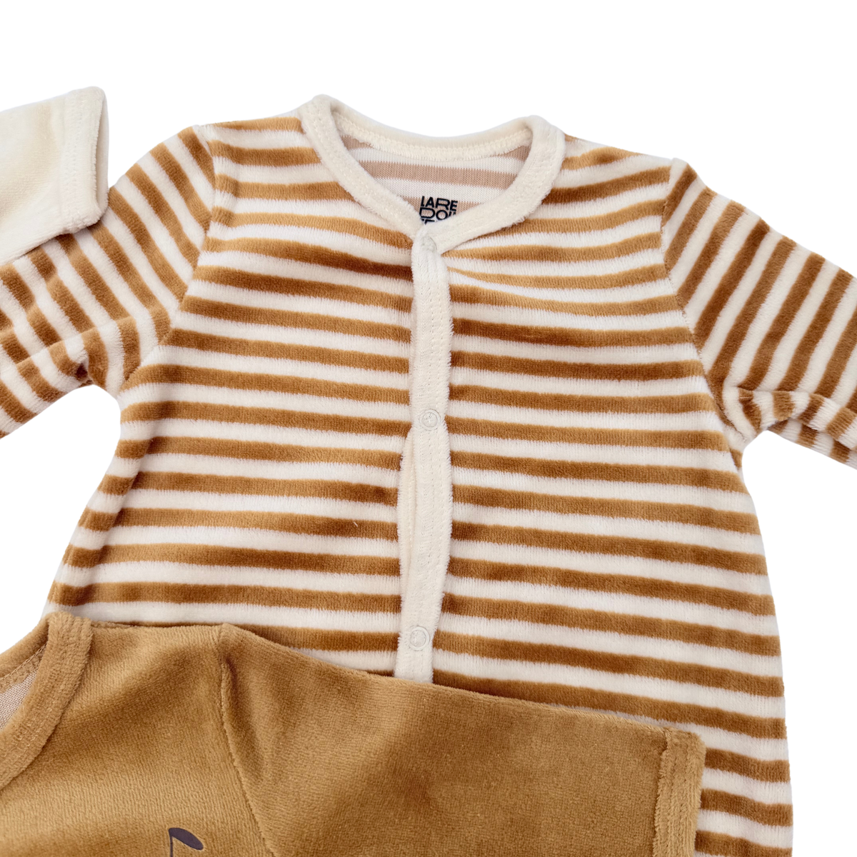 Lot de 3 pyjamas en velours beige et écru - 1 mois