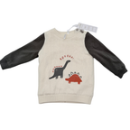 Pull enfant écru et gris motif dinosaures - 9 mois