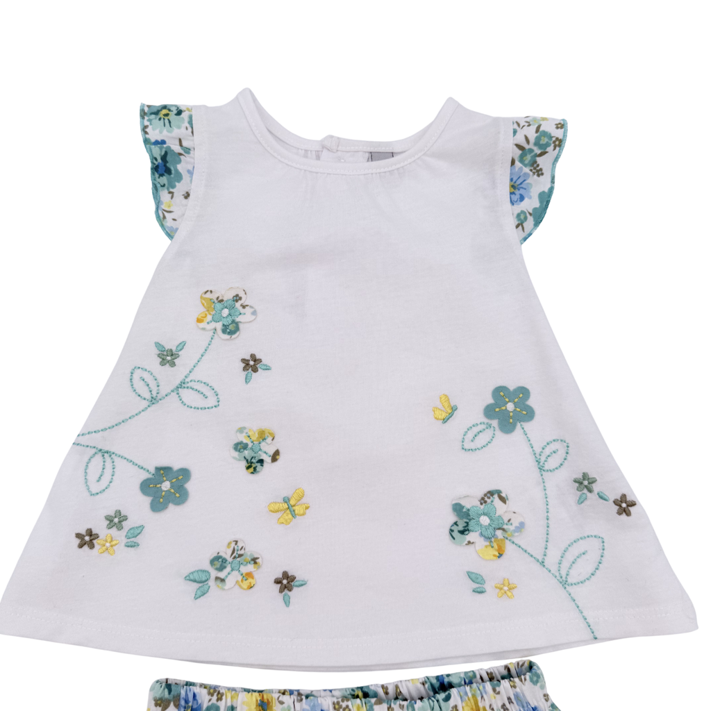 Ensemble bloomer fleuri bleu et jaune — 6 mois