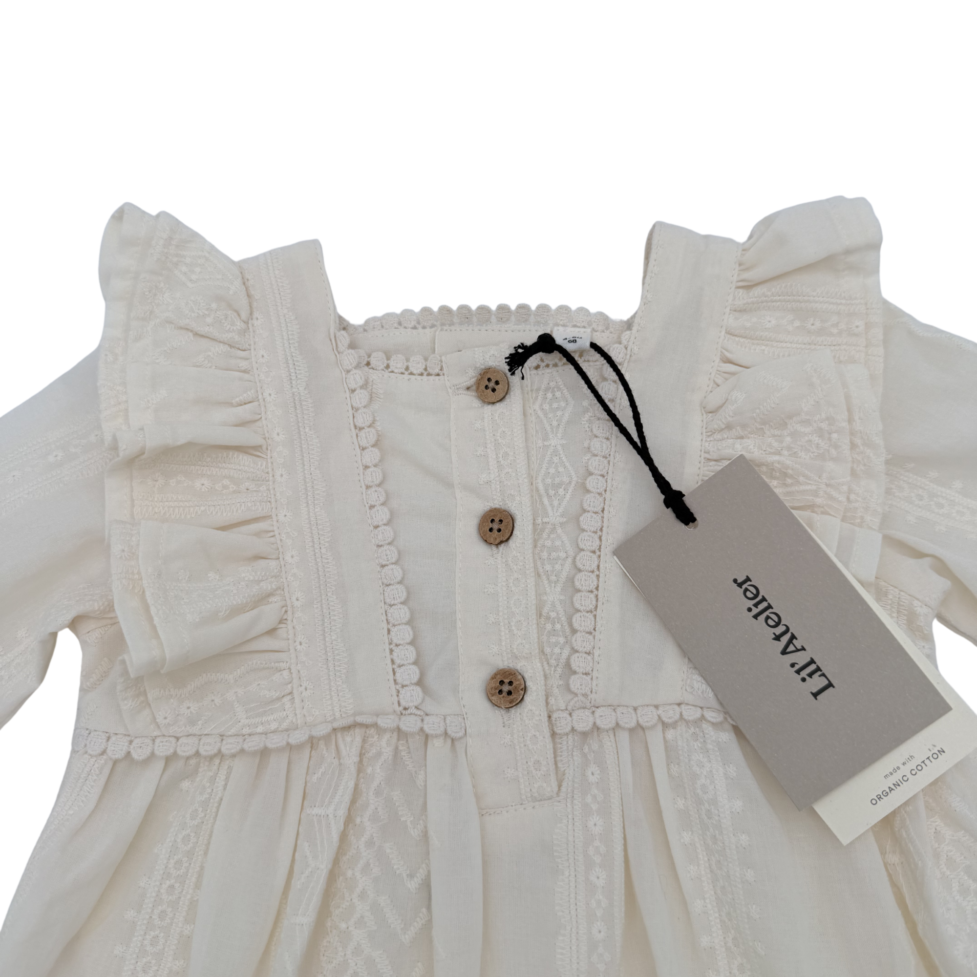 Robe body écrue brodée — 4-6 mois