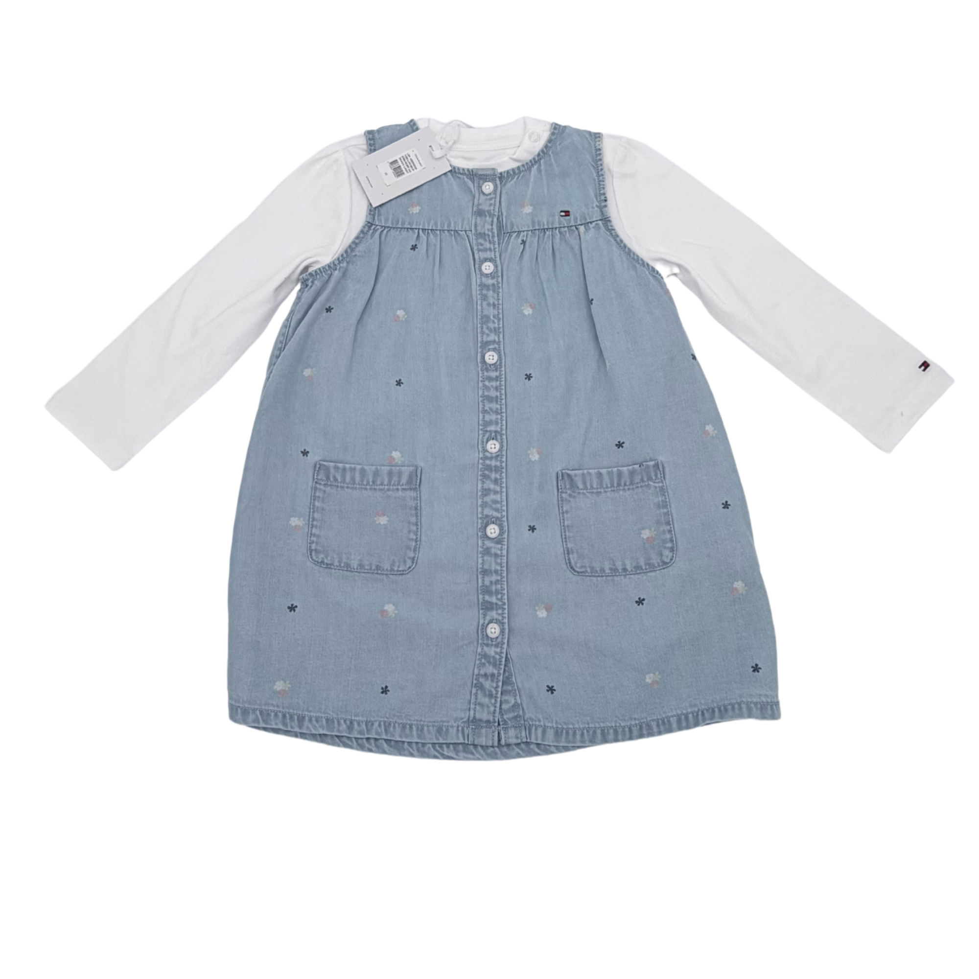 Robe en jean clair brodée et body — 2 ans