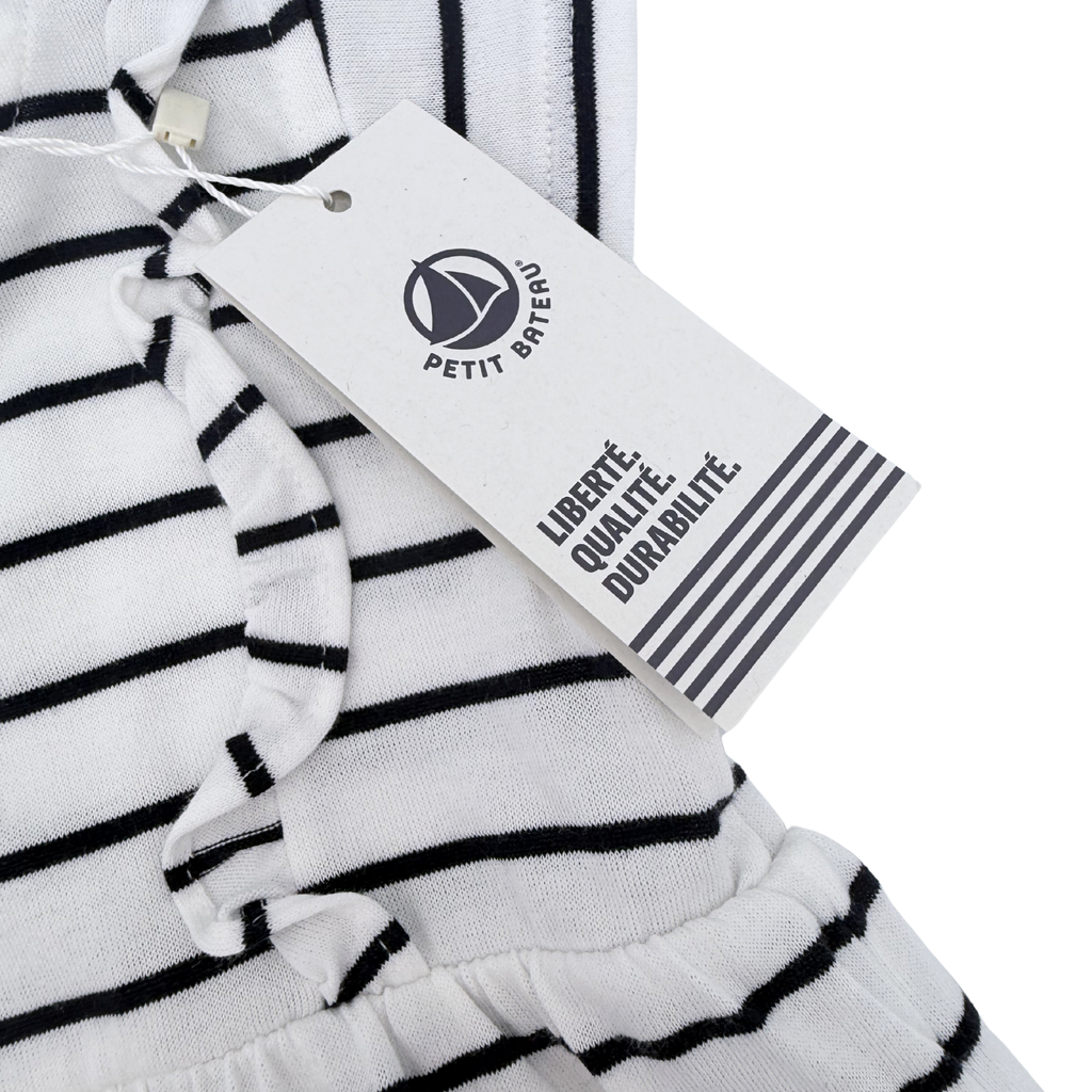 Robe marinière blanche et noire à volants — 6 mois