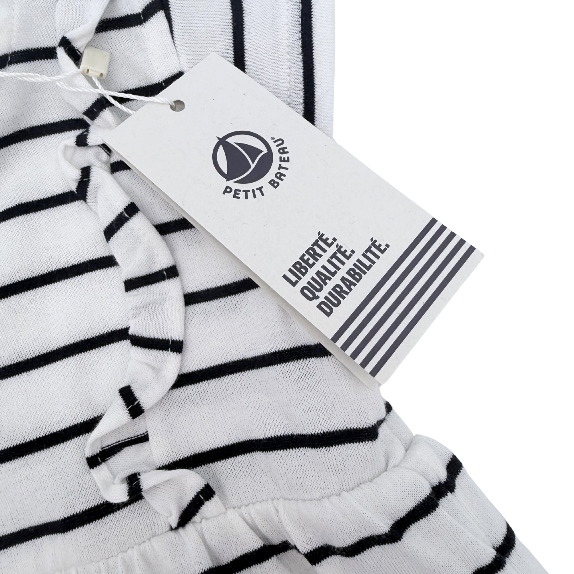 Robe marinière blanche et noire à volants — 6 mois