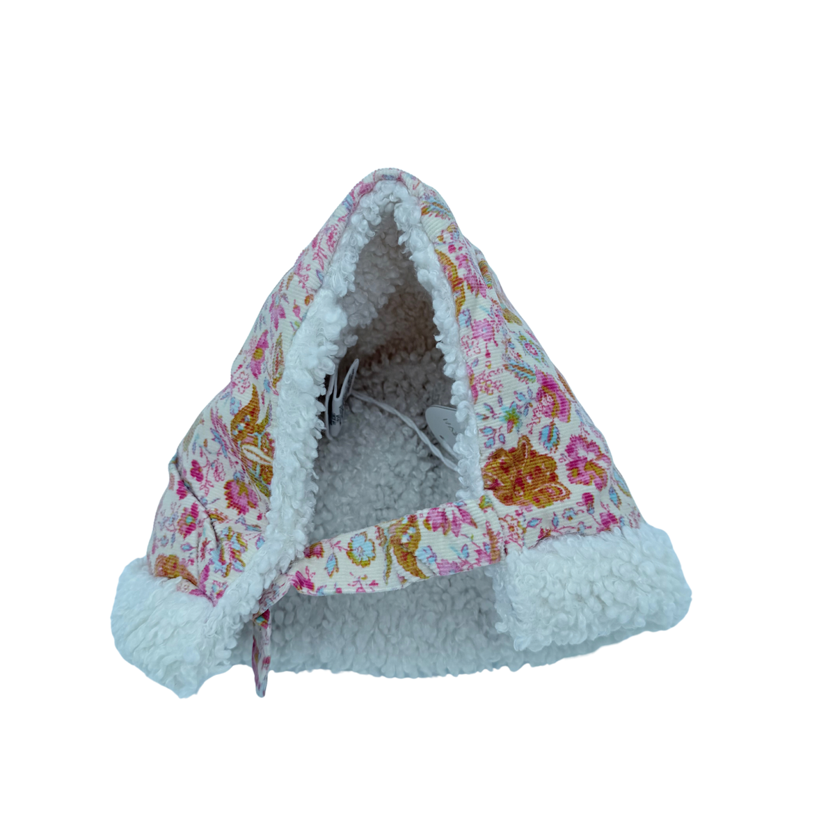 Bonnet fleuri rose doublé effet mouton - 3-6 mois