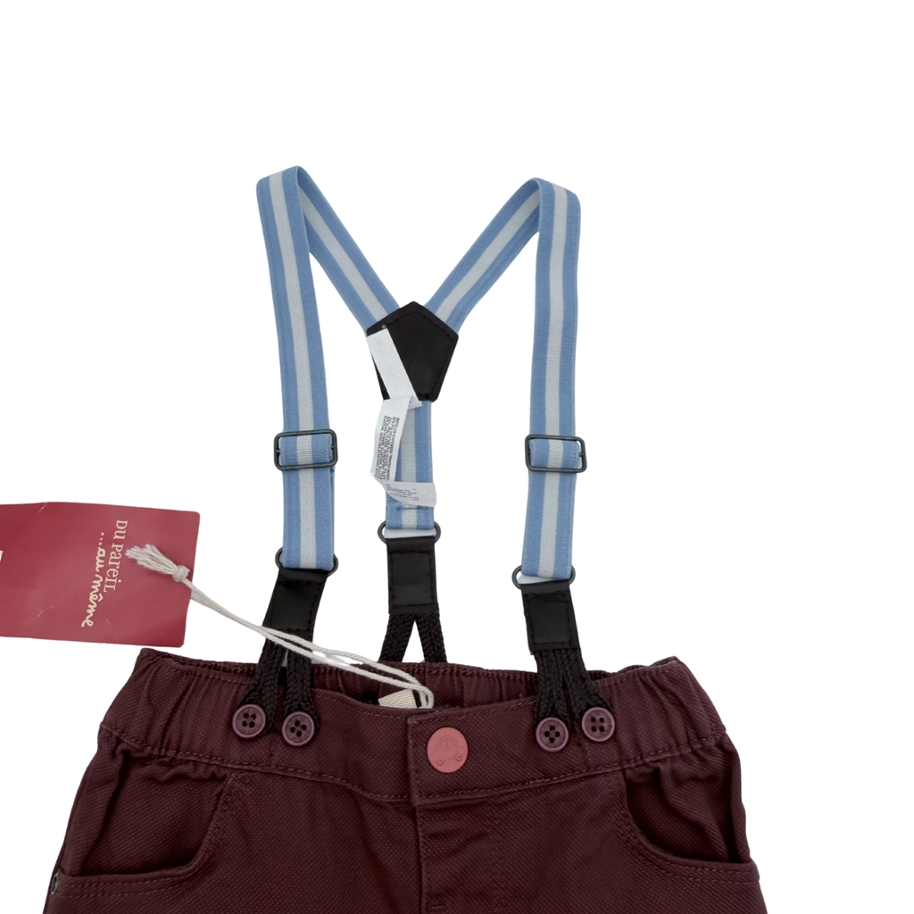 Pantalon bordeaux à bretelles - 6 mois