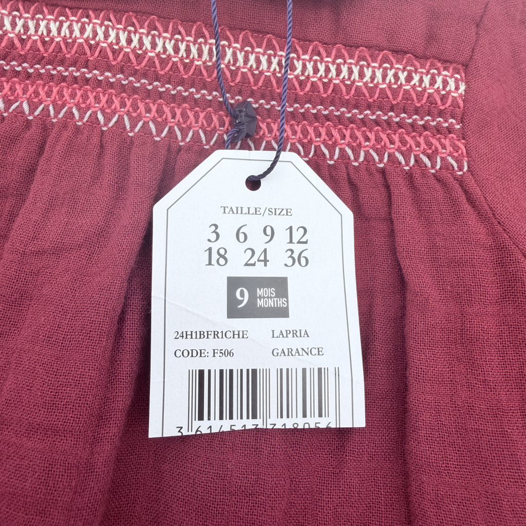 Blouse bordeaux broderie smockée — 24 mois