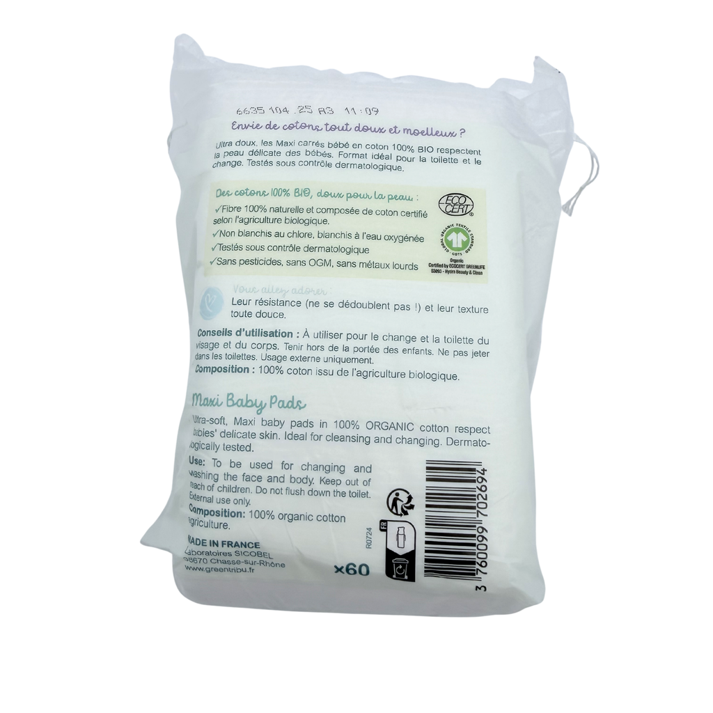 Maxi carrés bébé en coton biologique — Lot de 60