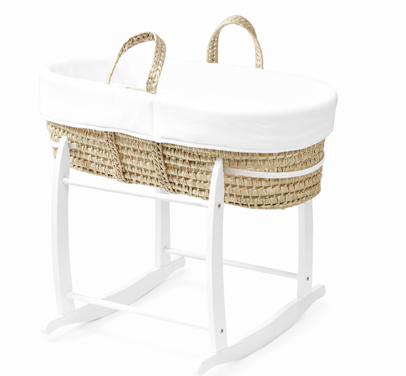 Couffin bébé en palme naturelle avec support à bascule blanc
