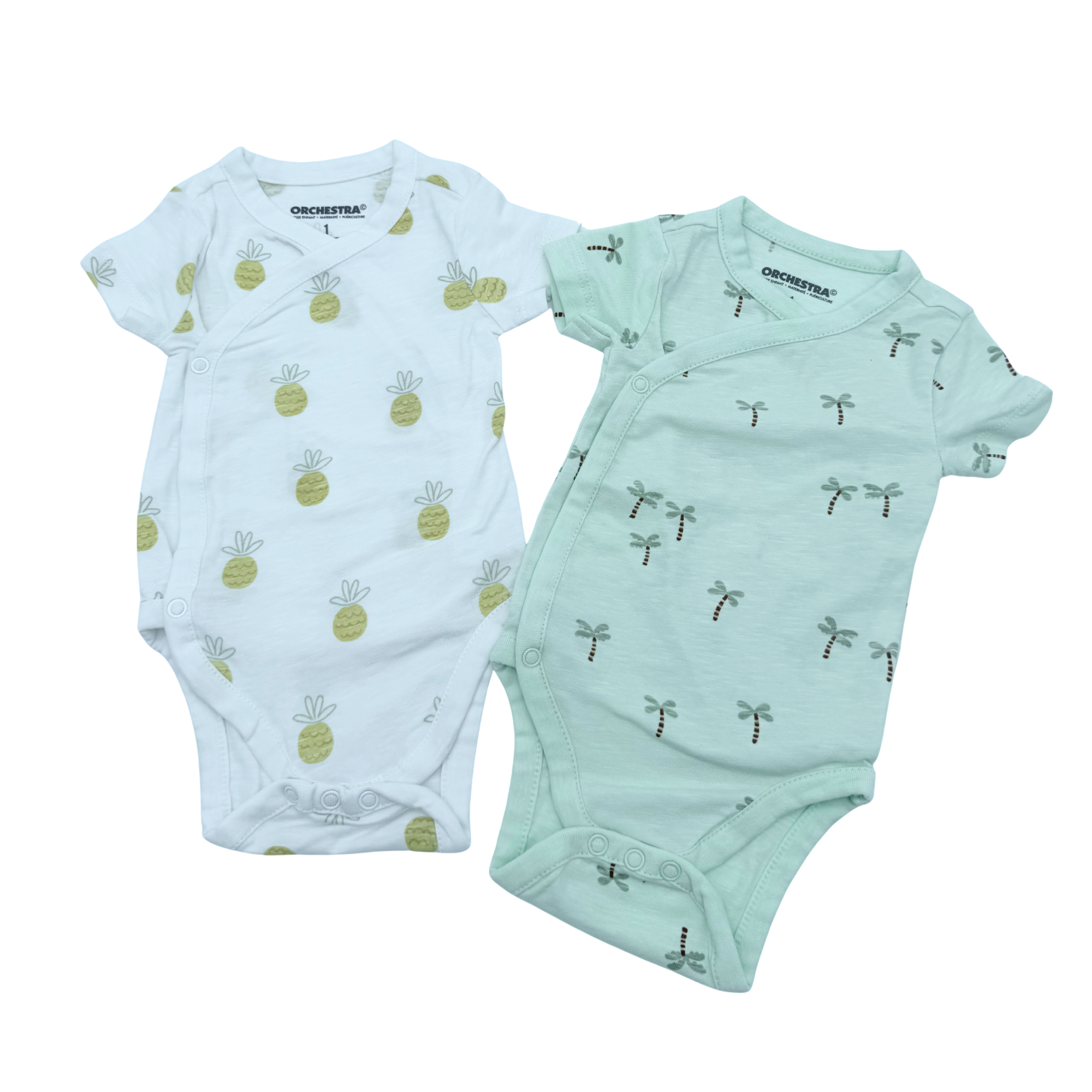 Lot de 2 bodies croisés imprimés ananas et palmiers — 1 mois