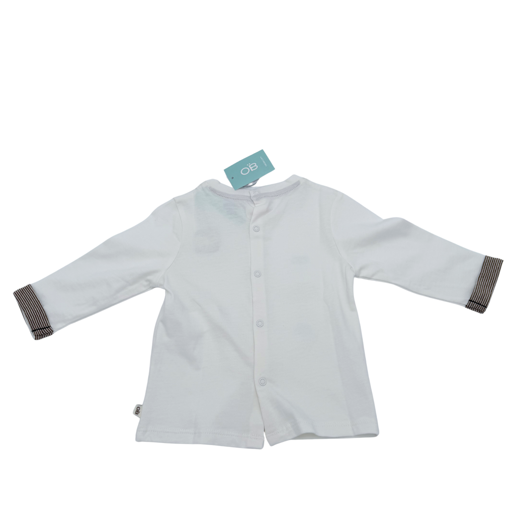 T-shirt blanc manches longues éléphant — 6 mois