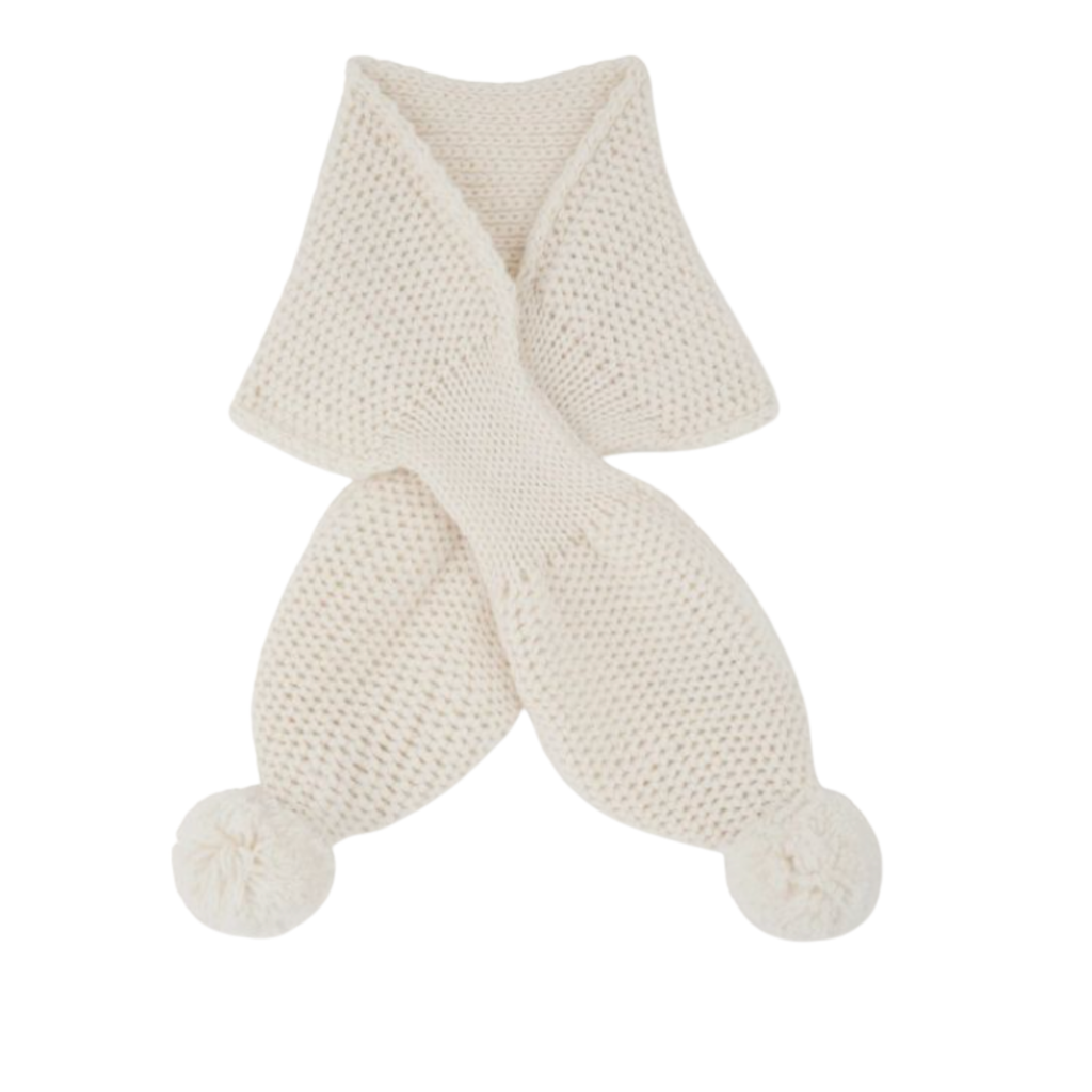Écharpe écrue en maille avec pompons - 1-3 mois
