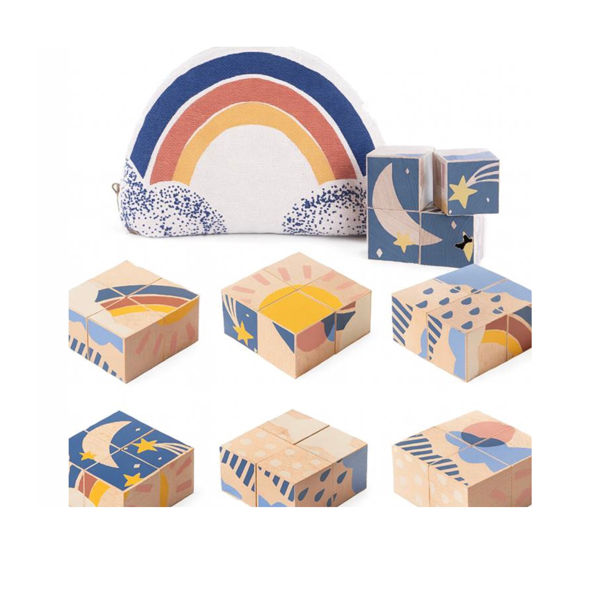 Cubes en bois - Puzzle 4 cubes motif météo