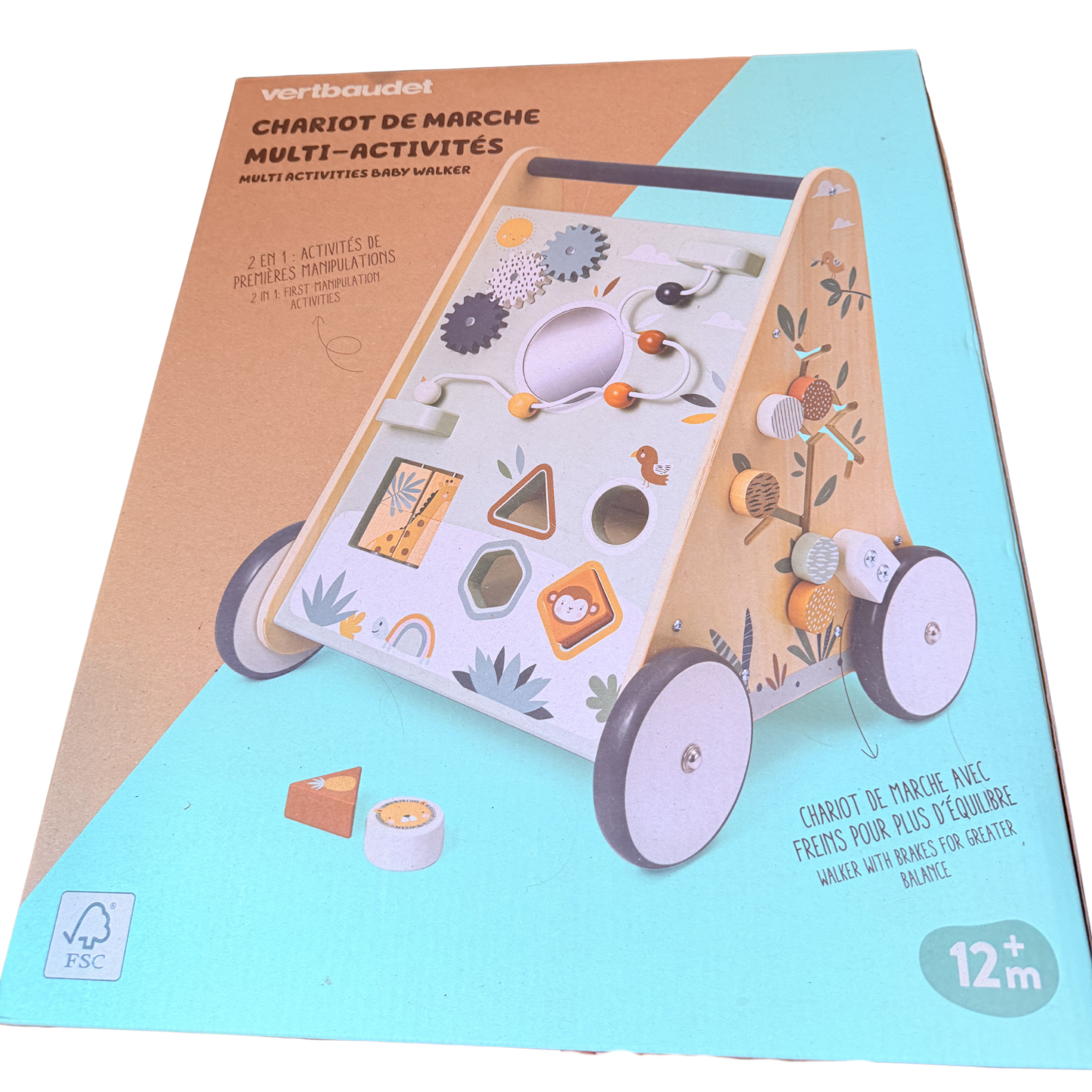 Chariot de marche d'activités en bois Tanzanie
